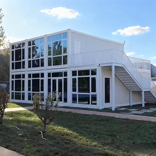 Casa pequeña de 2 pisos, casas pequeñas modulares portátiles, plegables con marco de acero prefabricado, contenedor de acero prefabricado portátil para adultos, para vivir, oficina, alquiler o estudio