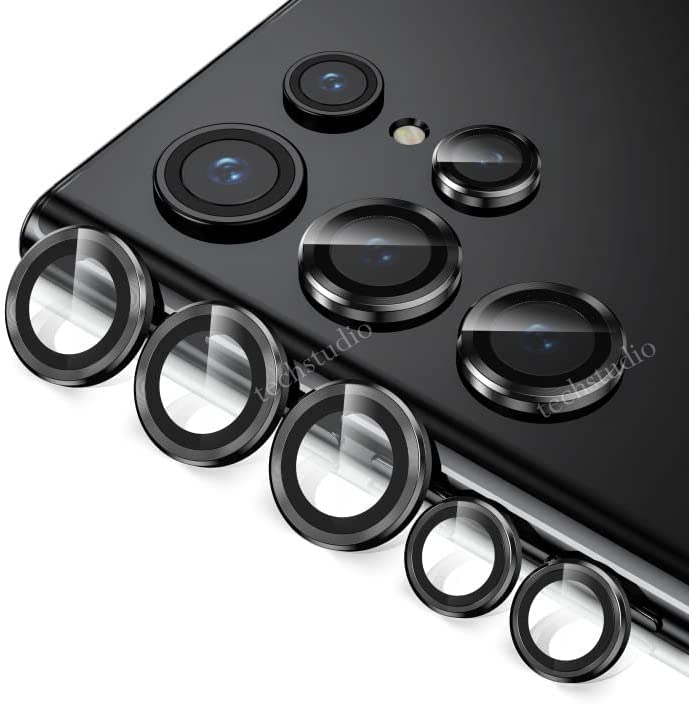 Techstudio5 PCs Camera Lens Protector For Samsung Galaxy S22 Ultra Scratch/Drop Proof Metal Alloy Camera Cover Protection (S22 Ultra Black)