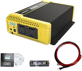 Krieger 2000W Pure Sine Power Inverter 12V DC to 120V AC Converter for Home, RV Truck Off-Grid Solar Power Inverter 12V to 110V w/Built-in 5V/2.1A USB Port, ETL Certified, Remote Cables Fuse Included