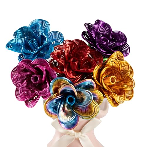 ZffXH Metal Rose Flower, 6pcs Colorful Bouquet of Roses Decorative Artificial Flowers, Preserved Forever Rose Eternal Wrought For Hotel Table Office Decor On Valentine's Day, Mother's Day, Birthday