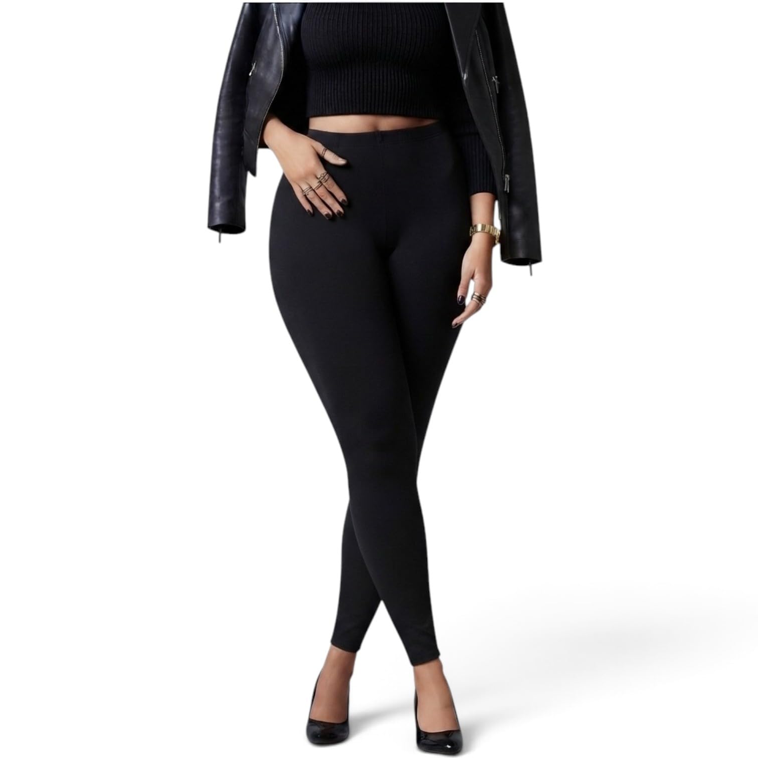 Women's Classic Black Leggings, Full Length, Ankle Length, Elastic Waistband-image-49
