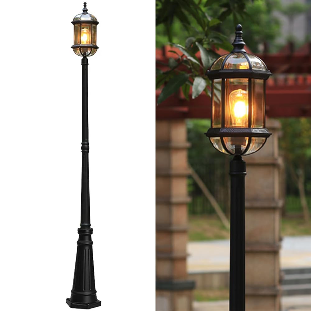 Zewnętrzna lampa podłogowa ogrodowa E27 Latarnia Vintage Słupek Aluminiowy Szklany