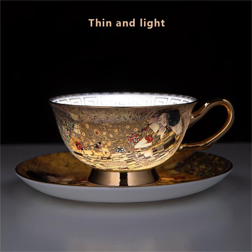 Ebrima European Bone China Cup & Saucer Set, Ceramic Tea & Coffee Cup Set with Spoon for Home, Kitchen, Wedding