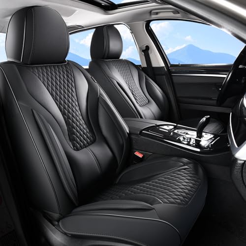 Image of Coverado Waterproof Nappa Leather Car Seat Covers, Automotive Seat Covers,Front Car Seat Cushion & Car Seat Protector, Black Seat Covers Universal Fit for Most Cars, SUVs, Trucks