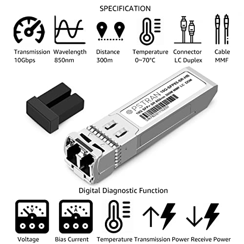 Image of 10GBASE-SR SFP+ Optical Transceiver Module Compatible with HPE BladeSystem 455883-B21 850nm 300m DDM Duplex LC MMF