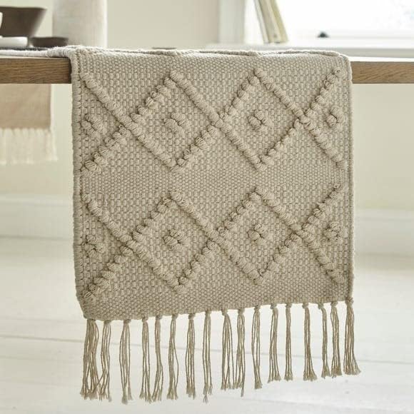 ALSTONIA Luxurious 100% Natural Pure Cotton Handmade Table Runner with Tassels for 6 Seater Dining Table Designer Pattern (14x72 inches)-Pack of 1 (Off White Diamond) (B0D5HQ8PB9) Amazon Price History, Amazon Price Tracker