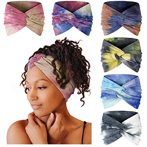 Image of Tobeffect Wide Headbands for Women, Tie Dye Extra Large Turban Headband Boho Hairband Hair Twisted Knot Accessories, 6 Pack