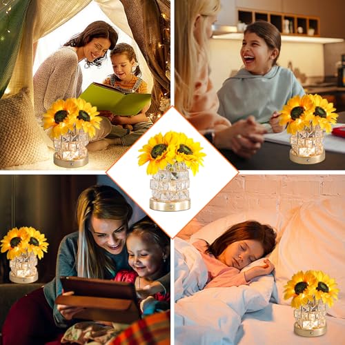 Image of Birthday Gifts for Women,Sunflower Flower Touch Lamp,Rechargeable Cordless 3-Colour Dimming Small Night Light for Festival,Restaurant,Bedroom Housewarming Gifts for Mom