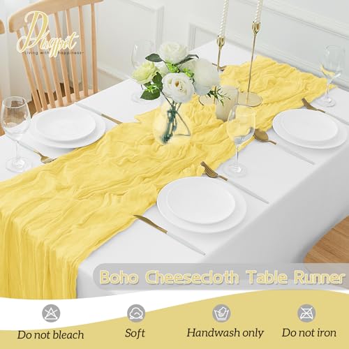 4Pack Light Yellow Cheesecloth Table Runner 10FT Gauze Cheese Cloth Table Runner 35x120Inch Long Boho Spring Easter Table Runners Rustic Sheer Table Runners for Wedding Baby Bridal Shower Decor by Dugpit - Used condition - Image 4