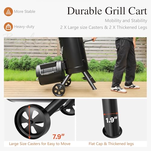 Image of Sophia & William Heavy-Duty Vertical Offset Charcoal Smoker Extra Large Outdoor BBQ Gill with Offset Smoker, 961 SQ.IN. Cooking Area with Warming Tray,Push-out Ash Tray for Event Gathering, Black