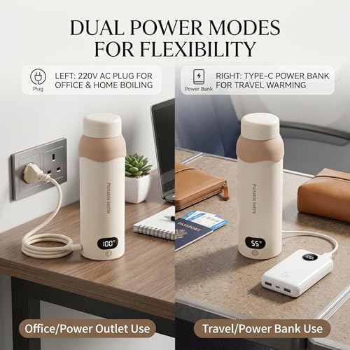 Bouilloire électrique portable de voyage 500ml double alimentation USB-C 220V