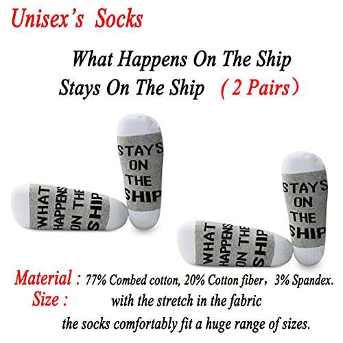 JXGZSO 2 Pairs Cruise Gift Family Cruise Socks What Happens On The Ship Stays On The Ship Socks Cruise Ship Gift2