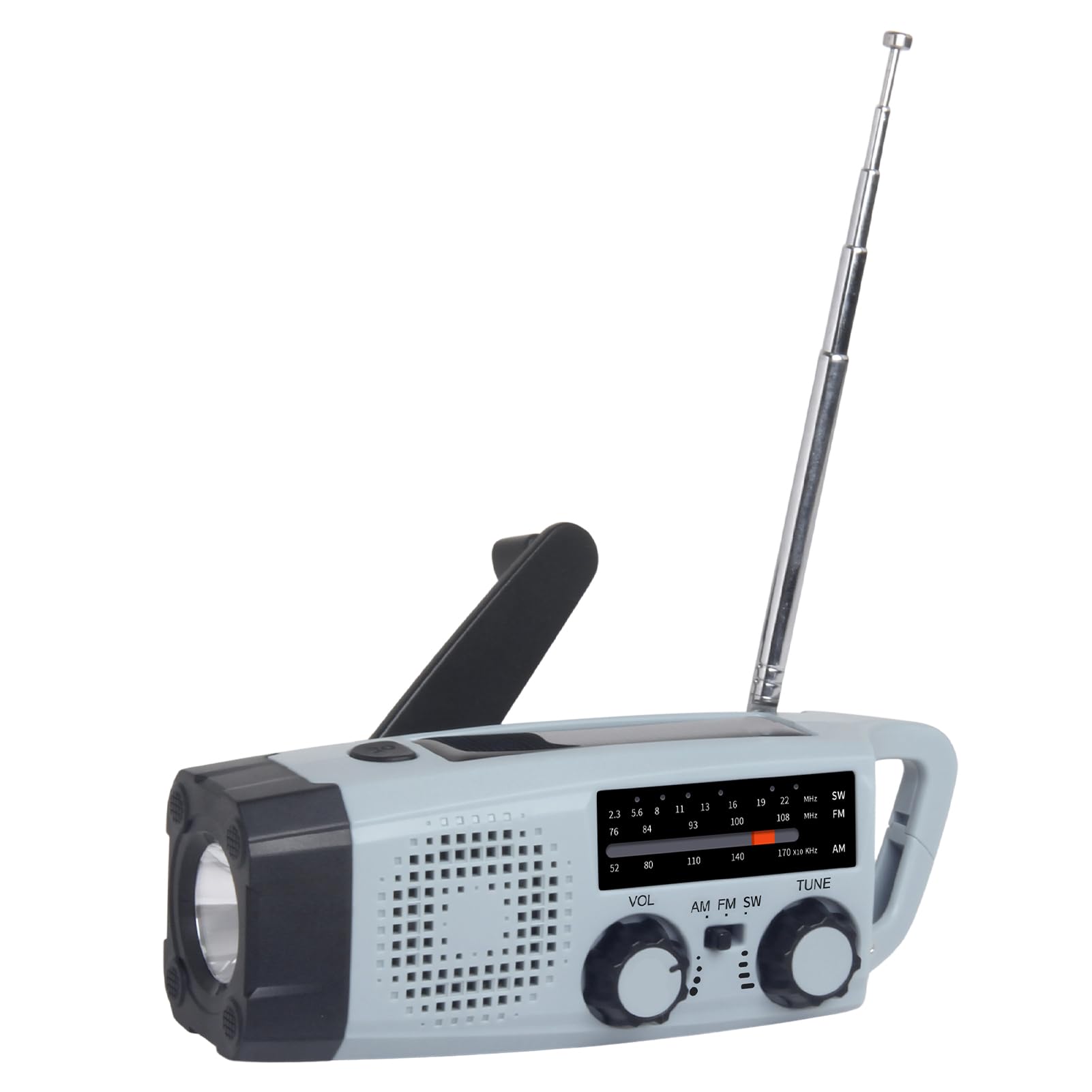 Solarne radio z korbą, radio awaryjne AM/FM, przenośne radio awaryjne z latarką LED i lampką do czytania, ładowarka do telefonu komórkowego USB, alarm SOS, na kemping i do aktywności na