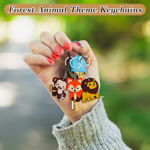 30 Stück Silikon Tiere Schlüsselanhänger Set, Schlüsselanhänger Kinder mit Organzasäckchen und Dankeschön Tags, Anhänger Waldtiere Abschiedsgeschenk, Kindergeburtstag für Jungen Mädchen (10 Stile)
