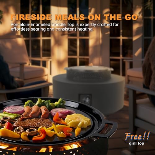 Image of 3-Piece Outdoor Fire Pit Table, 32 Inch Propane Fire Table 65,000 BTU Black Round Gas Firepit, Baking Sheet, Wind Guard and 16 inches Tank Side Table for Deck, Backyard and Pool, Black