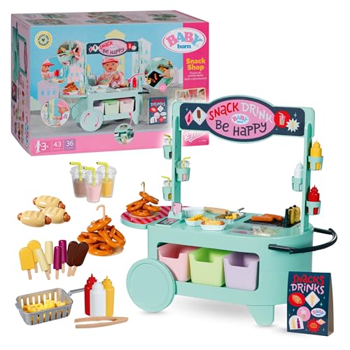 Baby Born Snack Shop - Food Stand For Dolls With Sound Effects - 25 Different Fast Food Snacks - Premium Doll Accessories - Suitable For Children From