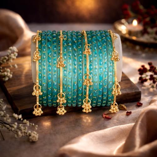 Image of Shining Diva Fashion 16 Pcs Trendy Stylish Glass & Kashmiri Ghungroo Bangles Set for Women & Girls | Traditional Festive Wedding Party Jewellery
