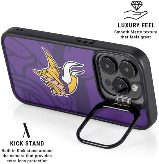 Skinit Kickstand Phone Case Compatible with iPhone 15 Pro Max - Officially Licensed NFL Minnesota Vikings Double Vision Design