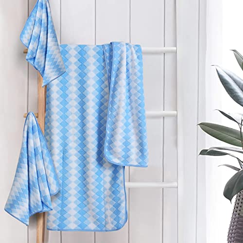 Image of Spread Spain Microfiber Towels for Bath Set of 3 (1 Bath + 2 Hand), 360 GSM, Coral Large Bath Towels, Extra Soft Plush & High Absorbent, Bath Towel for Men and Women - Blue