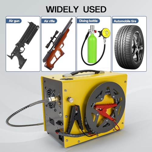 Image of PCP Air Compressor, Auto-stop Powered by DC 12V Car or Home AC 110V /220V, 4500Psi /30Mpa /300Bar Oil /Water Free,Wire Spool Portable Design,PCP Compressor for Paintball, Scuba, Air Rifle