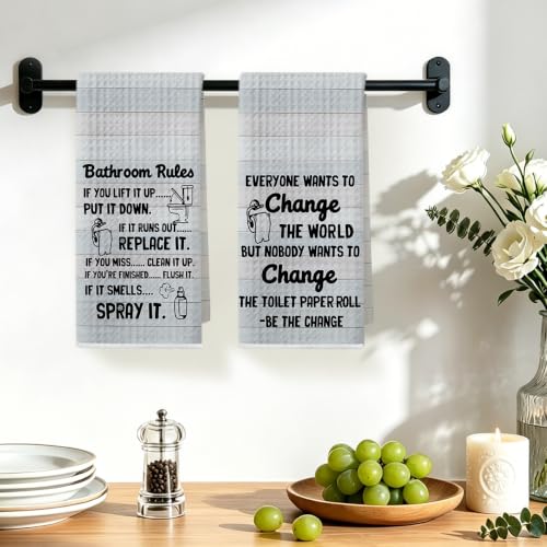 Image of 2 Pcs Funny Hand Towels for Bathroom, Humorous Quotes Hand Towels | Humorous Dish Cloths for Drying Dishes, Waffle Dish Towels for Bathroom Decor, Funny Gifts for Women Girls Friends