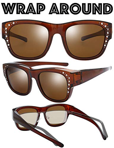 Image of The Fresh High Definition Polarized Wrap Around Shield Sunglasses for Glasses - Leather Eyeglasses Case