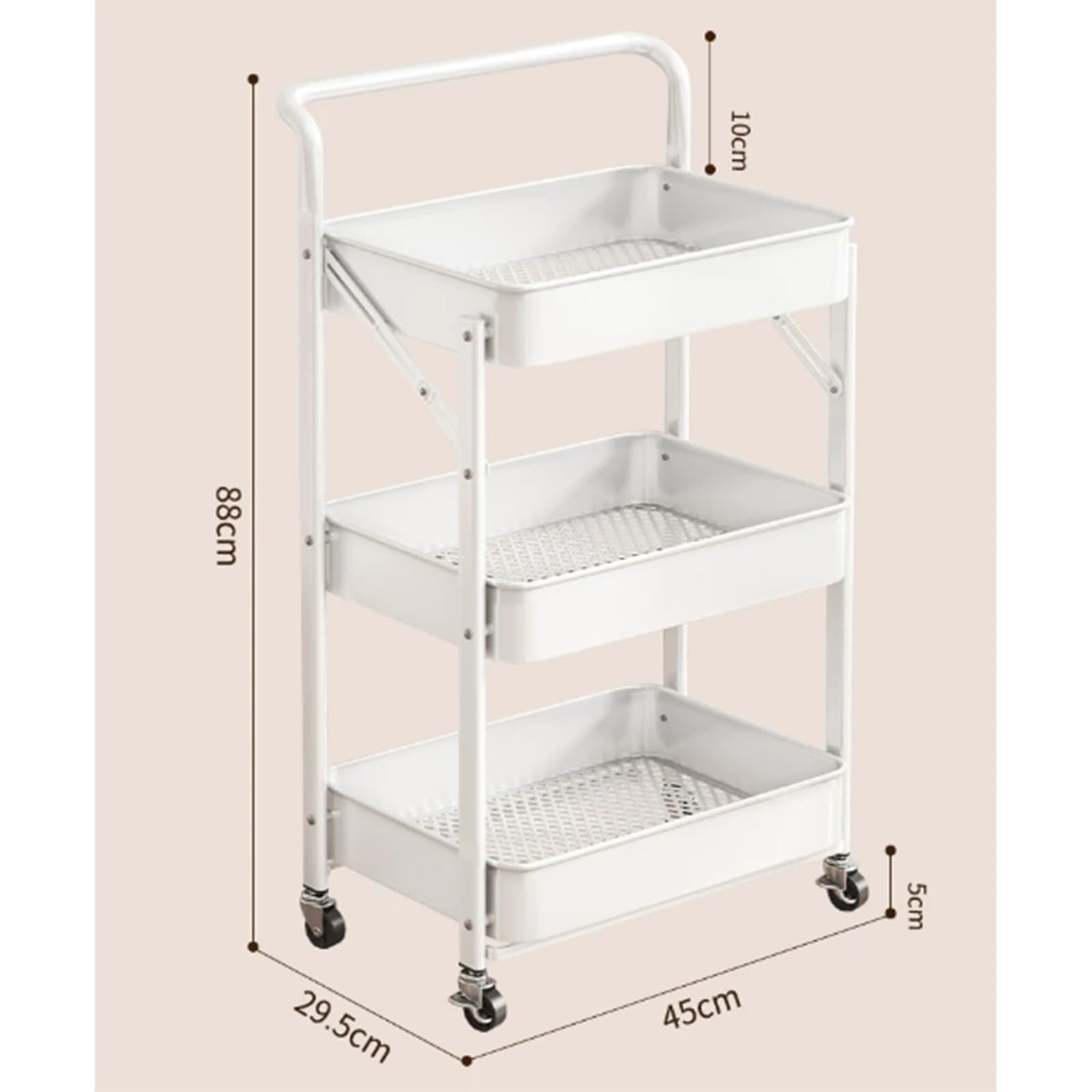 Carro utilitario Plegable de 3 Niveles, Estante Almacenamiento móvil, Organizador for Varias Habitaciones Carro Utilitario(Negro)