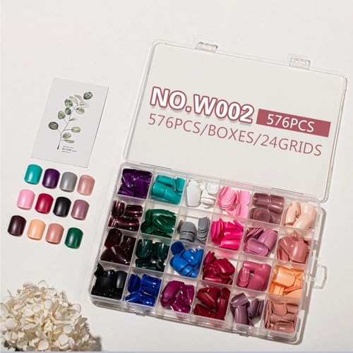 Image of 576Pcs Press on Nails Square Fake Nails Short Pure Color Glue on Nails Matte Full Cover Stick on Nail for Women Manicure 576Pcs