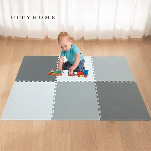 XL 6 Stück Schaumstoff Bodenmatten, Puzzle Schaumstoffmatten für Kinder, Schaumstoff Spielmatte Baby, Puzzle Spielmatten, Trainingsmatten, 50x50cm Grau und Weiß