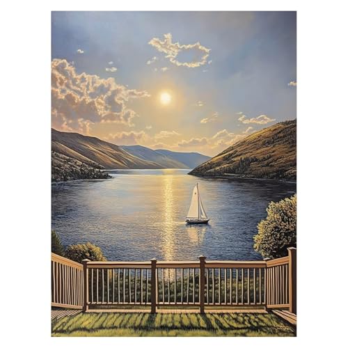 DIY ヨット 数字油絵 風景 数字塗り絵画 手芸キット 55 x 40Cm 絵画 インテリア 手作りキット ビッグサイズ 複数サイズ 子供 初心者 ペイントバイナンバー 画材 Painting by Numbers 適用対象そして自宅 壁飾り お歳暮誕生