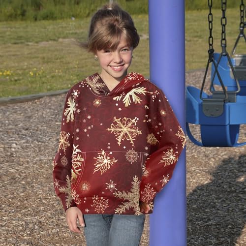 Kids Hoodies Sweaters Christmas Xmas Snowflake Hooded Sweatshirts with Big Pockets for Boys Girls B04003763