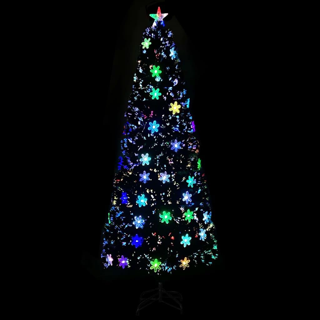 Choinka z płatkami śniegu LED, czarna, 240 cm, światłowodowa, 380 gałązek, wstępnie oświetlona, sztuczna choinka do domu