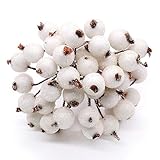 Mini Bayas Frutos Escarchados de Navidad 400pcs Bayas Acebo Rojas Artificiales Helada Navidad en 200pcs Tallos de Alambre Decoración de Árbol de Navidad Manualidades Adorno Guirnalda Fiesta Boda