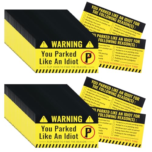 Qianyu You Parked Like an Idiot Business Cards 100 Pieces Bad Parking Cards 3.5"x2" Funny Bad Parking Stickers with Multi Violation Reasons Car Accessories Business Cards for adults