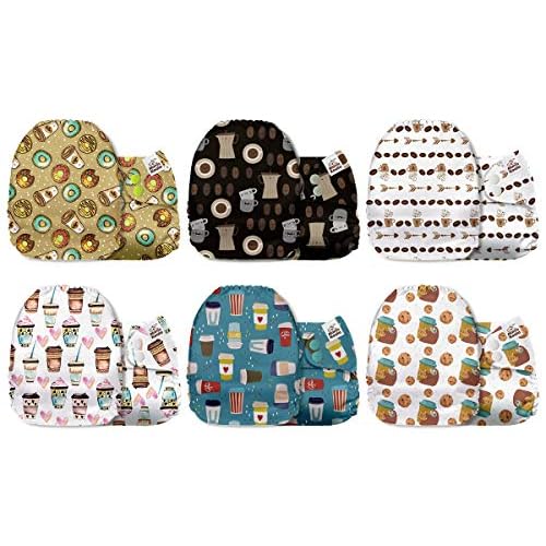 Mama Koala 3.0 Cloth Diapers for Babies with AWJ Lining, 6 Pack with 12 5-Layer Bboo(No Microfiber) Cloth Diaper Inserts - Reusable and Washable Pocket Diapers(12-My Warm Heart)