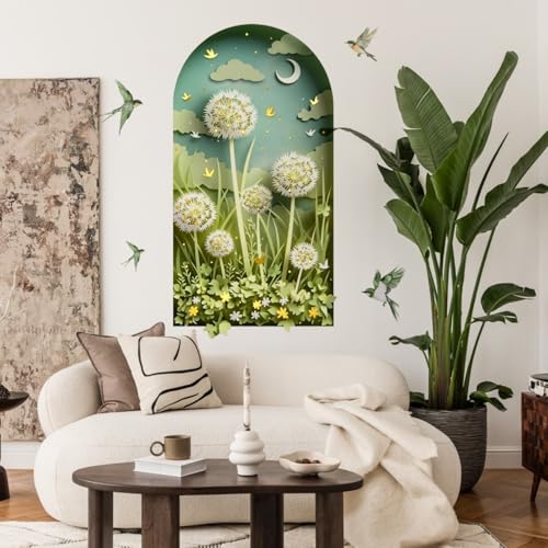 Sticker mural plantes blanches pour salon et canapé fond