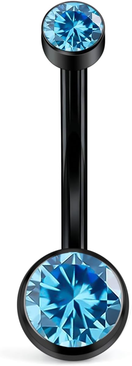 XUU G23 Titanium Belly Button Rings, Black & Silver – 14G Internally Threaded Navel Piercing Jewelry – 10mm & 12mm Barbells with 7 Colors CZ Crystal – Hypoallergenic Jewelry - Image 2