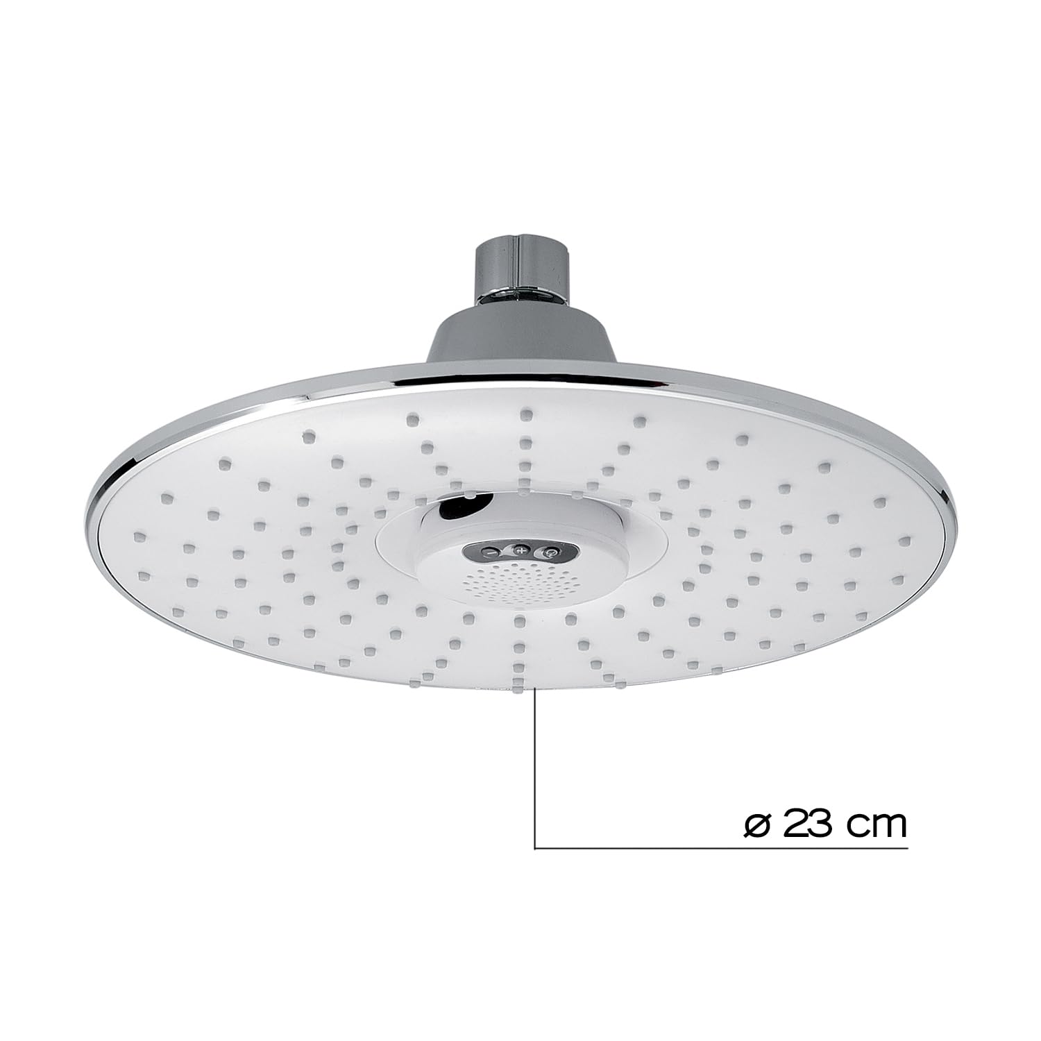 Gedy Słuchawka prysznicowa antykamienna chromowana muzyka 00, okrągła głowica prysznicowa średnica 23 cm, wyjmowana wbudowana obudowa Bluetooth, 1 typ deszczu, regulowana głowica prysznicowa 360°