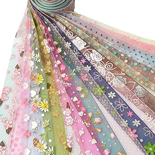 Chenkou Craft Random 20 Yards 1 25MM Mix Lots Spring Summer Organza Ribbon Assorted Dots Bow Flower Love Heart Rose (Organza Ribbon 1)