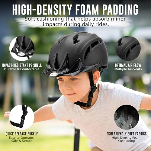 Image of Kidsmate Sports Protective Gear Set for Boys & Girls | Kids Safety Guard Contains Helmet, Knee Pads, Elbow Pads & Wrist Guards | Ages 3-14 Years, Ideal for Cycling, Skateboarding & Scooters (Black)