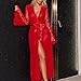 Lingerie for Women Sexy Long Lace Kimono Robe Mesh Sheer Chemise Bell Sleeve Fur Trim Gown Swimsuit V Neck Cover Up Red