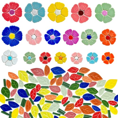 1.55 lb Large Flower Ceramic Mosaic Tiles for Crafts Bulk by AONUOAO - Used condition - US$27.25