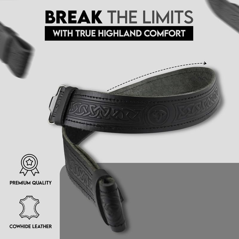 Men's Kilt Belt – 100% Leather with Embossed Celtic Designs, Adjustable Velcro Liner, Scottish Highland Kilts Belt2