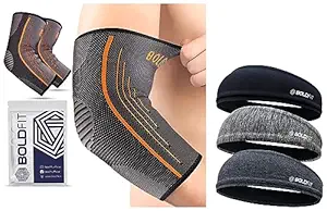 Boldfit Elbow Support For Gym Elbow Band- l & Boldfit Head Band for Man Sports Head Bandana (Set of 3)