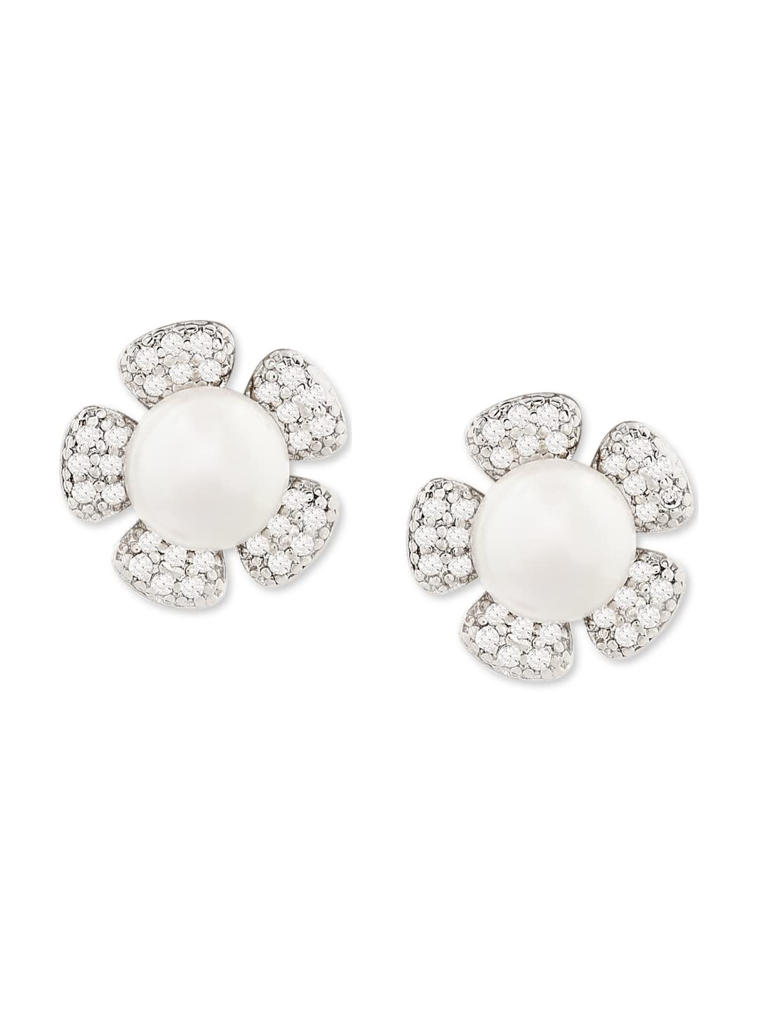 Zaveri Pearls White Freshwater Pearl & Cubic Zirconia Flower Brass Studs Earring For Women-ZPFK11410 (B09K5MYC7N) Amazon Price History, Amazon Price Tracker