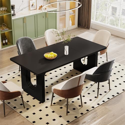 Image of Tribesigns Modern Dining Table for 6 People, 71 inch Large Kitchen Dining Table with Wood Pedestal Base, Rectangular Long Dinner Table for Kitchen, Dining Room, Living Room, Black