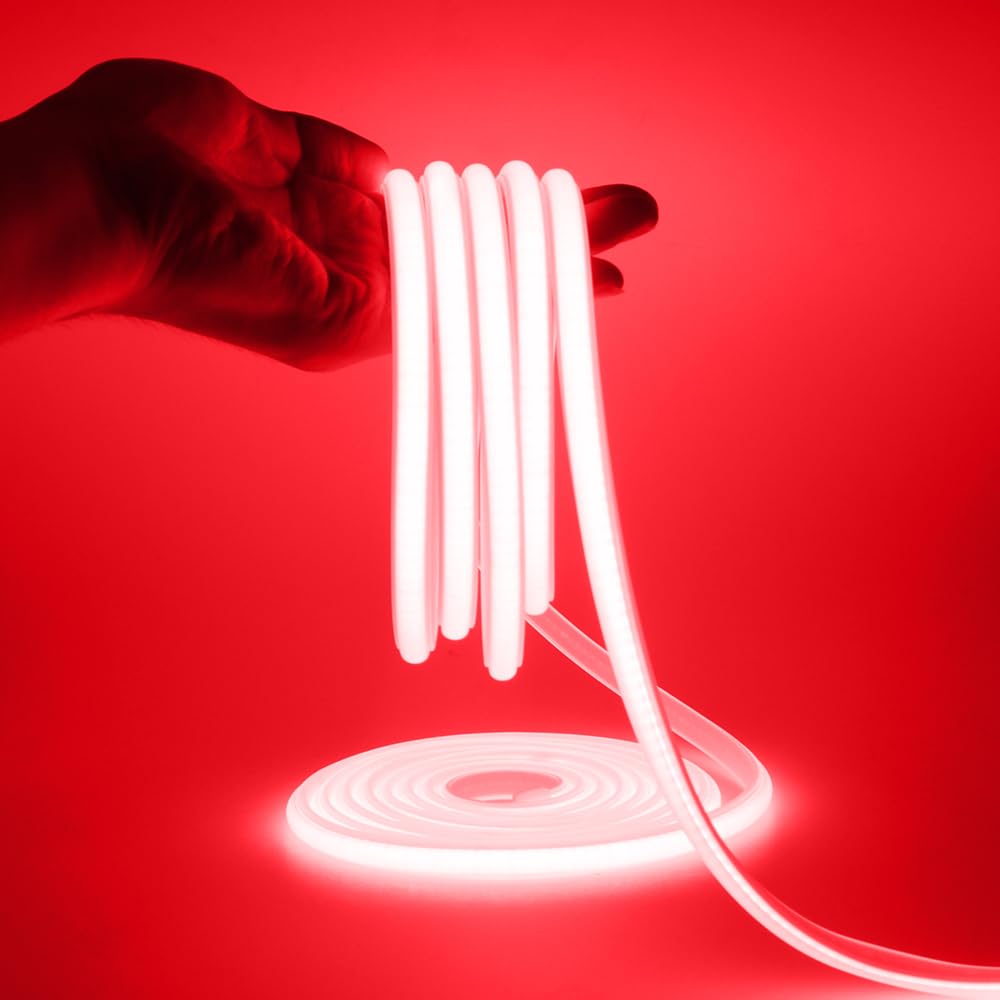 HEGEHE COB Neon Light Strip with 220V Power Cord, Cut to 50cm, 288LED/m Flexible and IP65 Waterproof Silica Gel Rope Light (11m, Red)