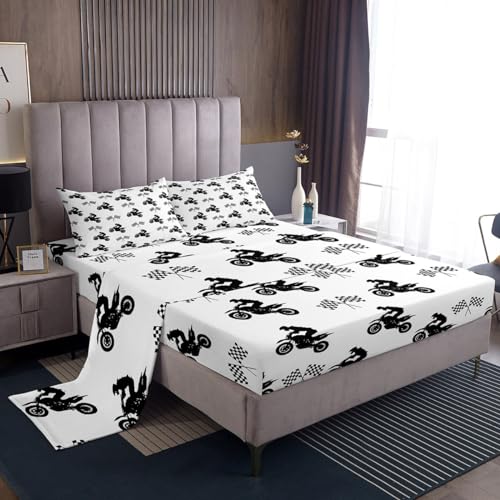Feelyou Motorcycle Full Size Sheet Set for Kids Boys Motocross Racer Teens Bed Sheets Dirt Bike Motorbike Bedding Set Extreme Sports Themed Bedroom Decor