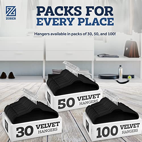 Zober Velvet Hangers 100 Pack - Black Hangers For Coats, Pants & Dress Clothes - Non Slip Clothes Hanger Set W/ 360 Degree Swivel, Holds Up To 10 Lbs - Strong Felt Hangers For Clothing #TOP6