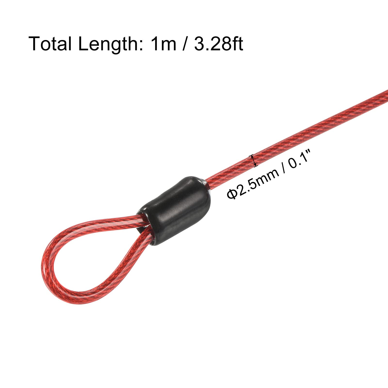 Beveiliging stalen kabel 2,5 mm x 2 m/6,56 ft gecoate bagageslot draadkabel met dubbele lus zwart (kleur: rood, maat: 2,5 mm x 1 m Beveiliging stalen kabel 2,5 mm x 2 m/6,56 ft gecoate bagageslot draadkabel met dubbele lus zwart (kleur: rood, maat: 2,5 mm x 1 m